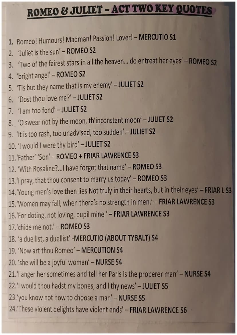 
<p>In Act 1 of Romeo and Juliet, there are several important quotes that contribute to the development of the plot and the characterization