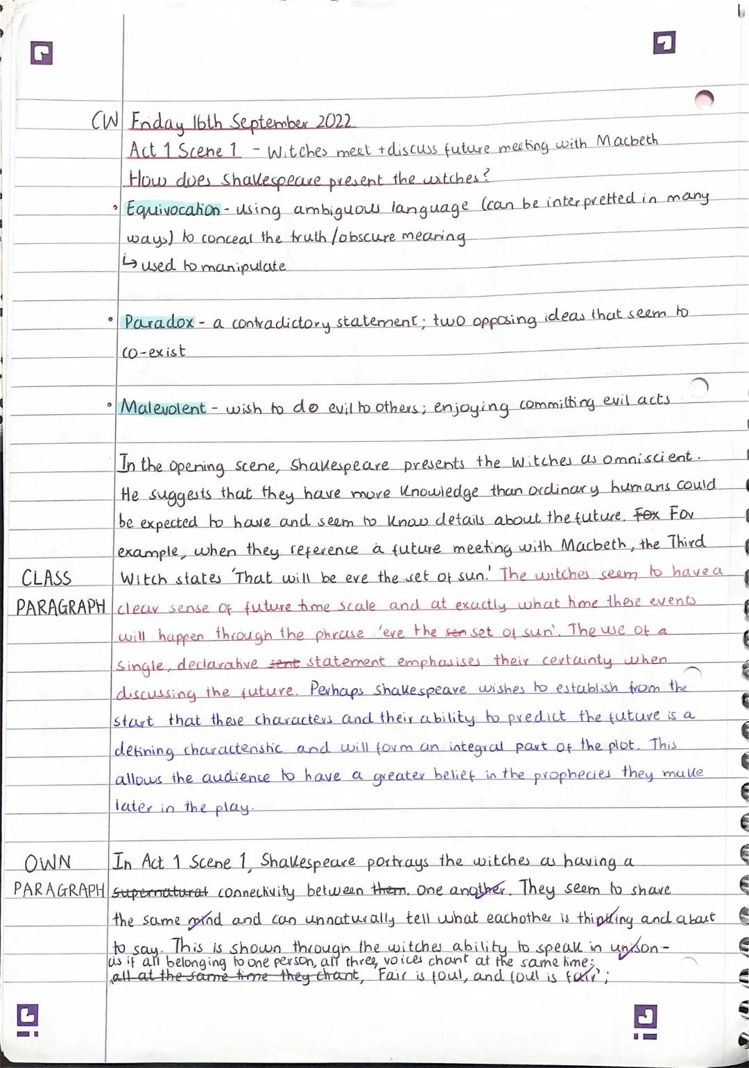 Macbeth Act 1 Scene 1- How does Shakespeare present the witches? Essay answer