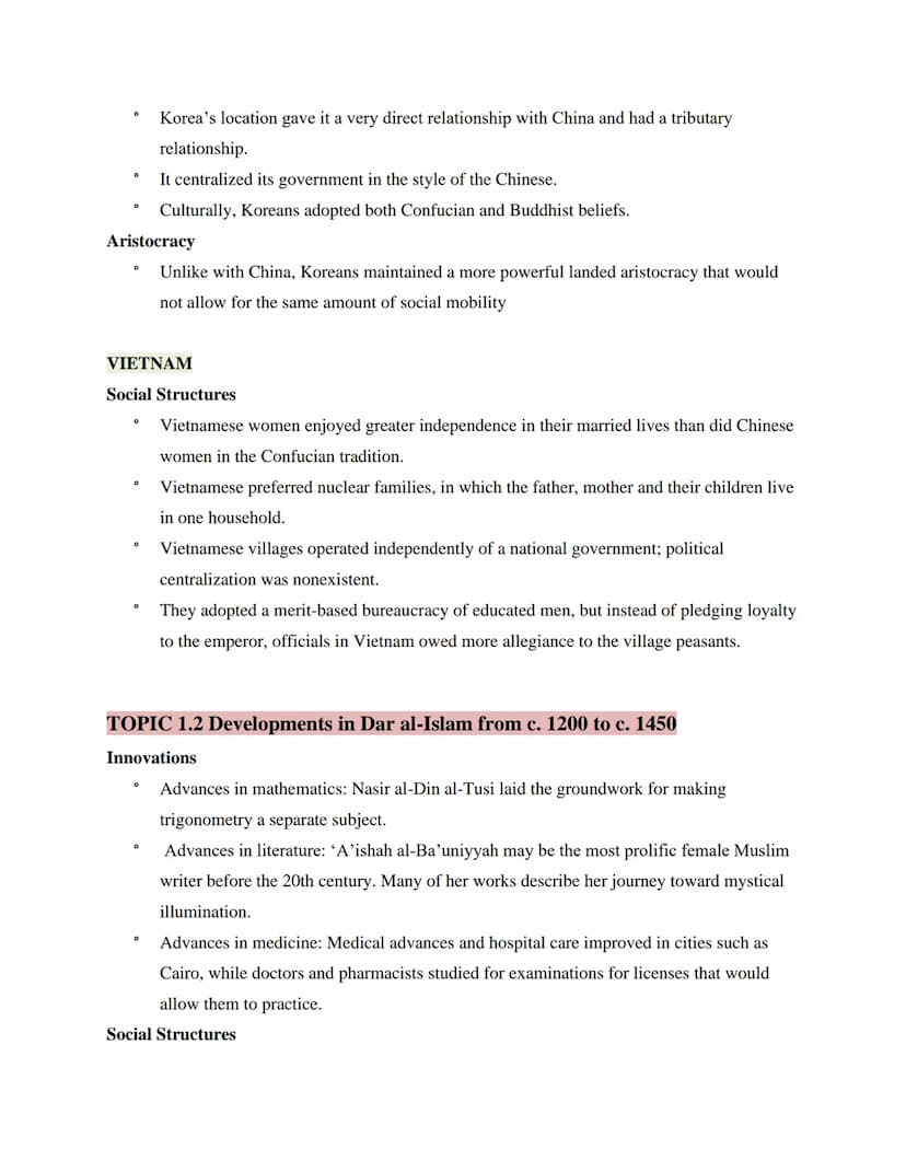 TOPIC 1.1 Developments in East Asia from c. 1200 to c. 1450
CHINA
Significance of the Song Dynasty:
Under the Song Dynasty (960-1279), China