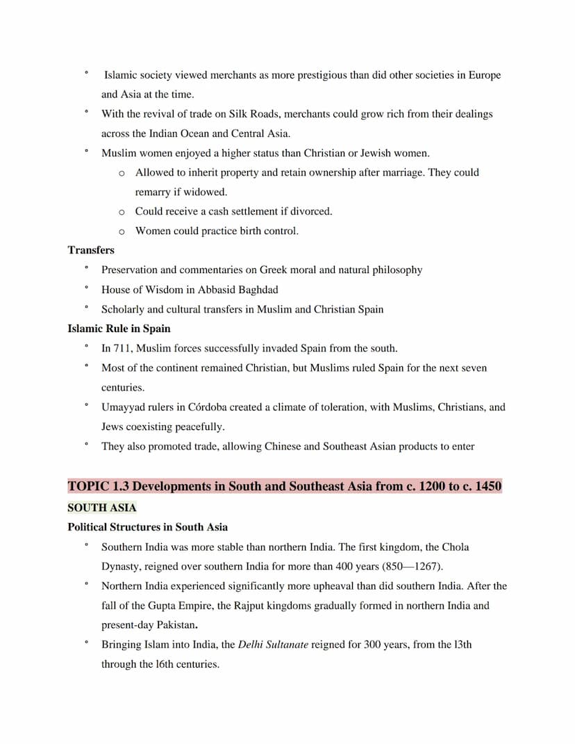 TOPIC 1.1 Developments in East Asia from c. 1200 to c. 1450
CHINA
Significance of the Song Dynasty:
Under the Song Dynasty (960-1279), China