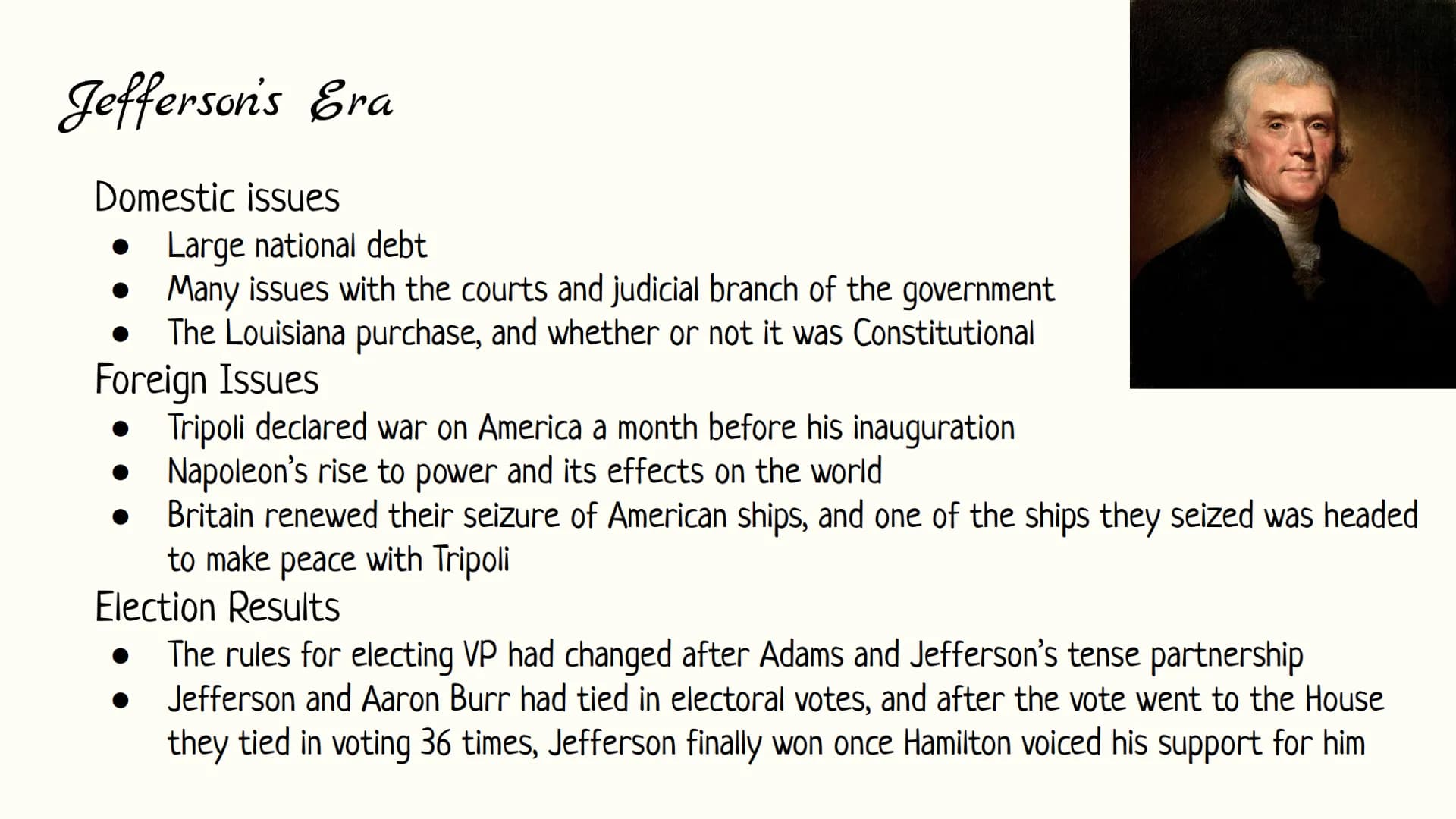 Unit 4 Scrapbook
1800-1848 Jefferson's Era
Domestic issues
• Large national debt
Many issues with the courts and judicial branch of the gove