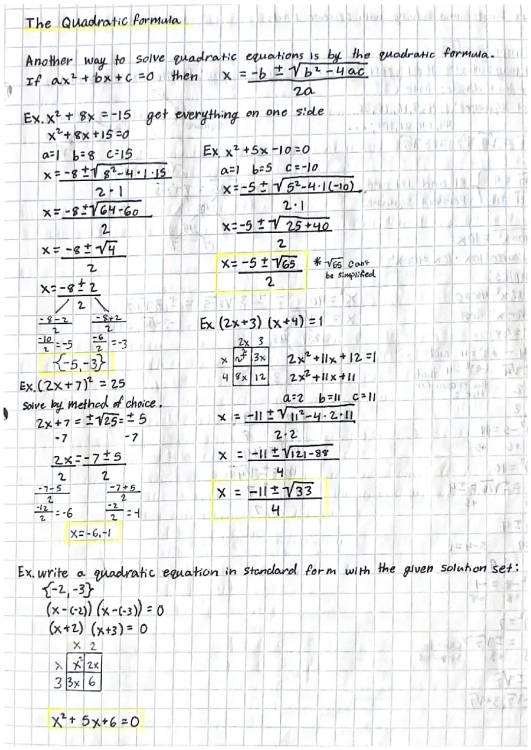 J
The Quadratic formula
Another way to solve quadratic equations is by the quadratic formula.
If ax² + bx+c =0 then x = -b = √b² - 4ac i
2a
