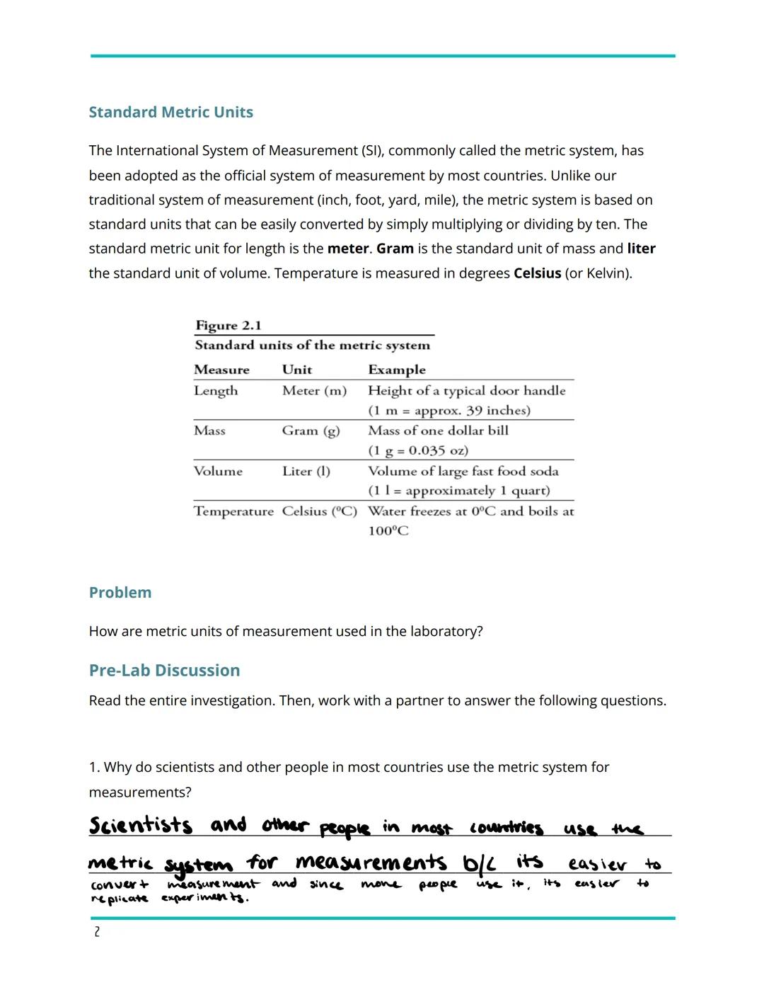 Biology Frosh
Making Metric Measurements
99.5
Introduction
The Metric System
In many biology investigations, precise measurements must be ma
