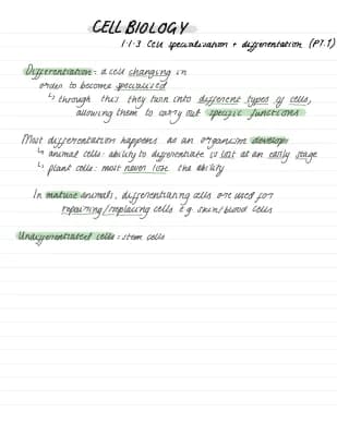 Know GCSE Seperate Biology AQA - Cell Biology: differentiation, specialisation, types of specialised cells thumbnail