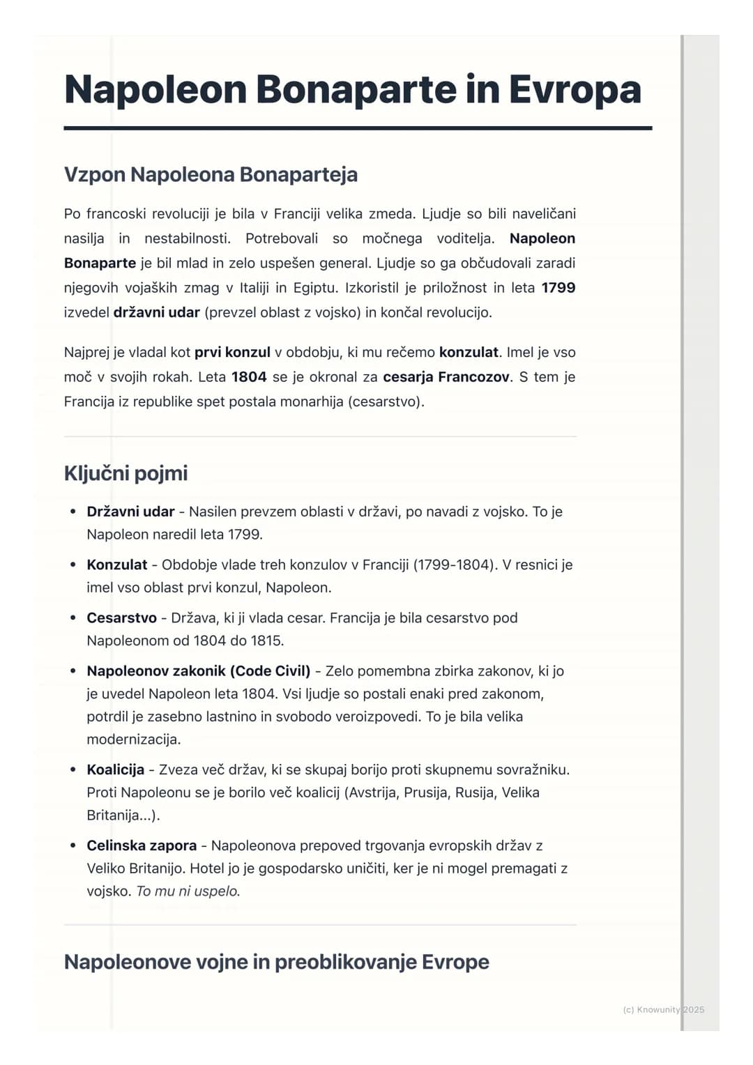 # Napoleon Bonaparte in Evropa

## Vzpon Napoleona Bonaparteja

Po francoski revoluciji je bila v Franciji velika zmeda. Ljudje so bili nave