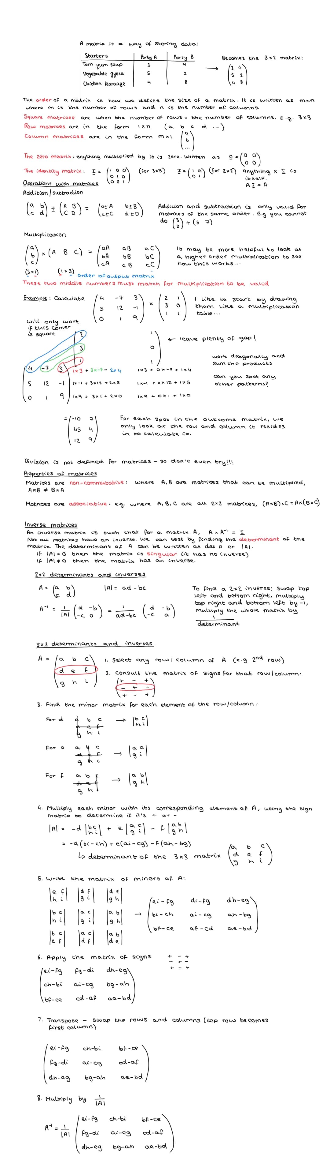 Multiplication
and n
The order of a matrix is how we define
where m is the number of rows
Square matrices
Row matrices are in
Column matrice