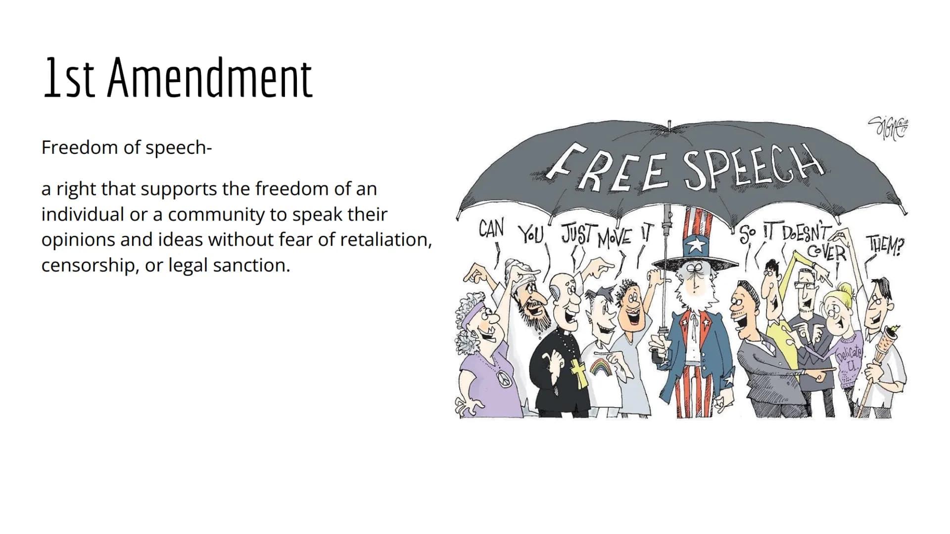 Bill of Rights
Project
Cecilya Guilbault 1st Amendment
Freedom of speech-
a right that supports the freedom of an
individual or a community 