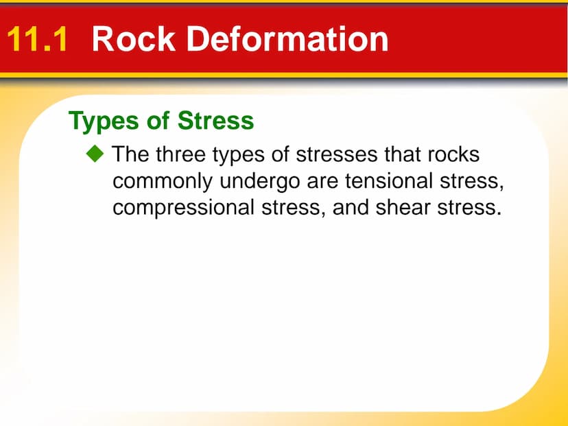 Chapter
11
Mountain Building 11.1 Rock Deformation
Factors Affecting Deformation
Factors that influence the strength of a rock
and how it wi