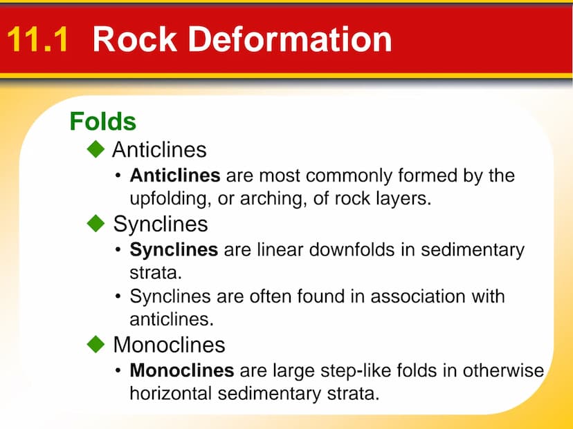 Chapter
11
Mountain Building 11.1 Rock Deformation
Factors Affecting Deformation
Factors that influence the strength of a rock
and how it wi