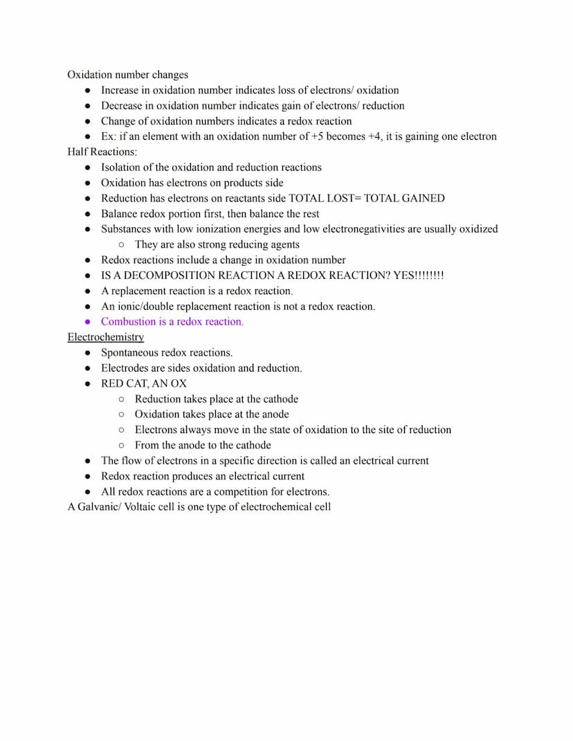 • OXIDATION
• REDUCTION
CHANGE IN Sx #.
RED. AGENT /OK AGENT
• HALF
REACTIONS
• IDENTIFY REDOY
· VOLTAIL CELL
ELECTROLYTIC CELL
Oxidation-Re