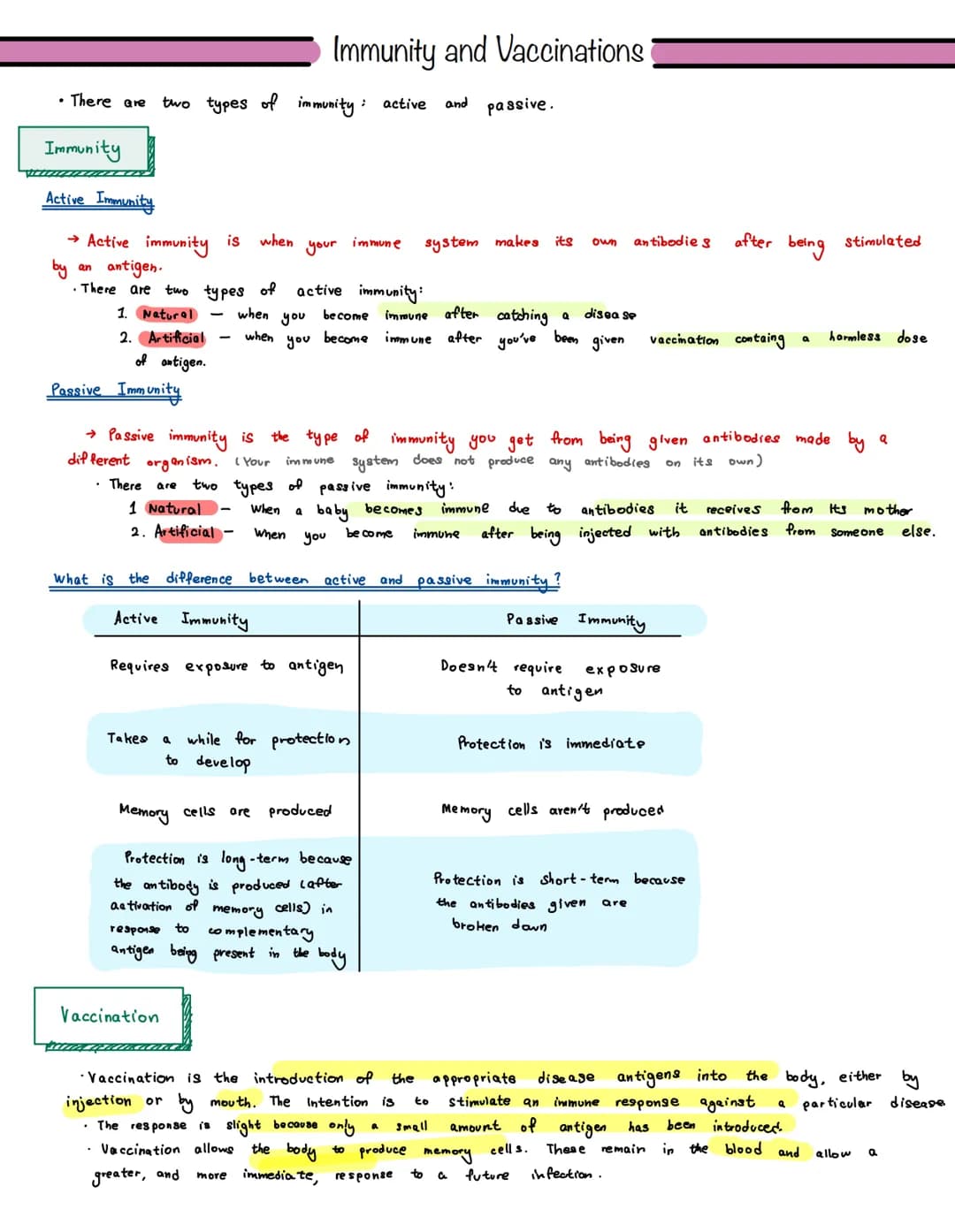 • There are two types of immunity: active and passive.
Immunity
Active Immunity
→ Active immunity is when
by an antigen.
. There are two typ