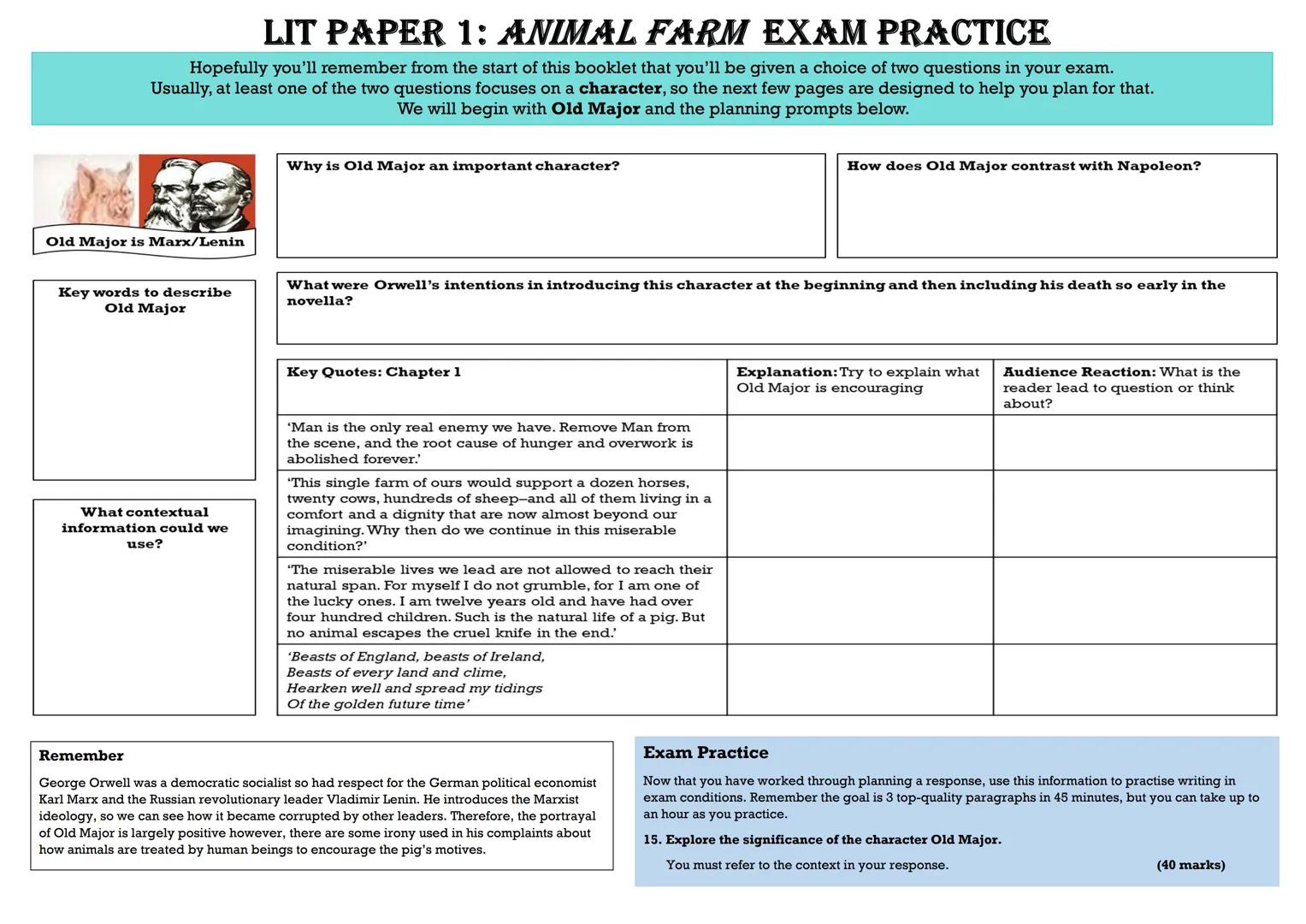 EDEXCEL GCSE ENGLISH LITERATURE
ANIMAL FARM REVISION GUIDE
COPYRIGHT CAUTION: The information in the revision guide is produced based on a c