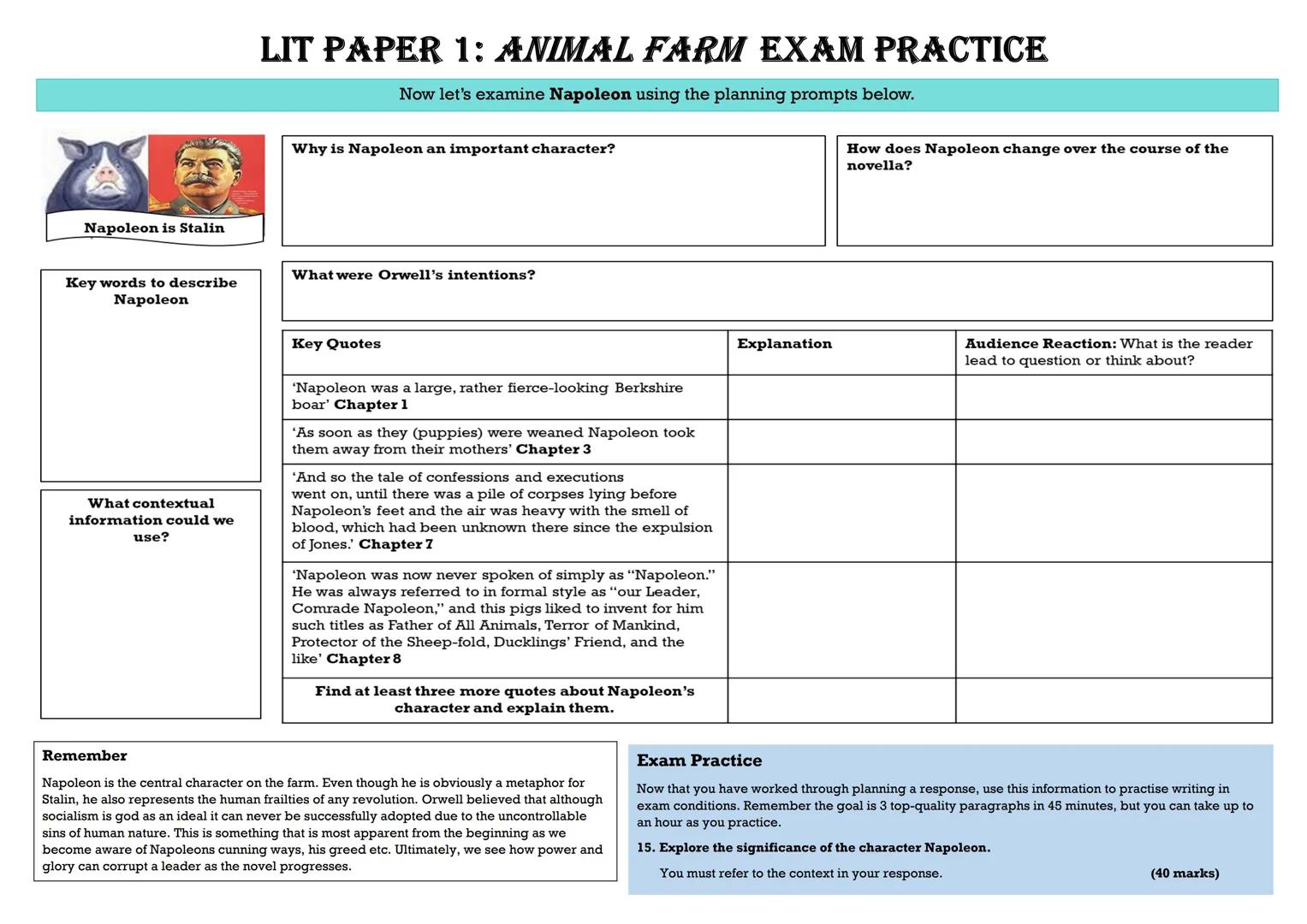 EDEXCEL GCSE ENGLISH LITERATURE
ANIMAL FARM REVISION GUIDE
COPYRIGHT CAUTION: The information in the revision guide is produced based on a c