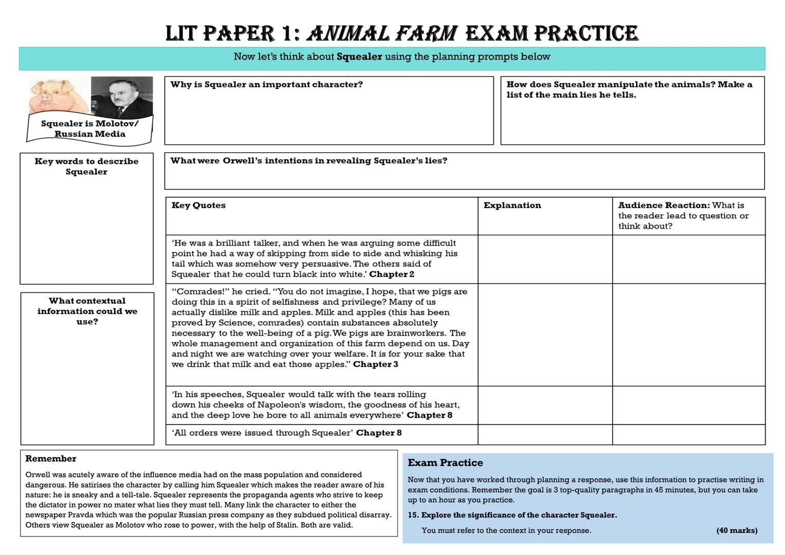 EDEXCEL GCSE ENGLISH LITERATURE
ANIMAL FARM REVISION GUIDE
COPYRIGHT CAUTION: The information in the revision guide is produced based on a c