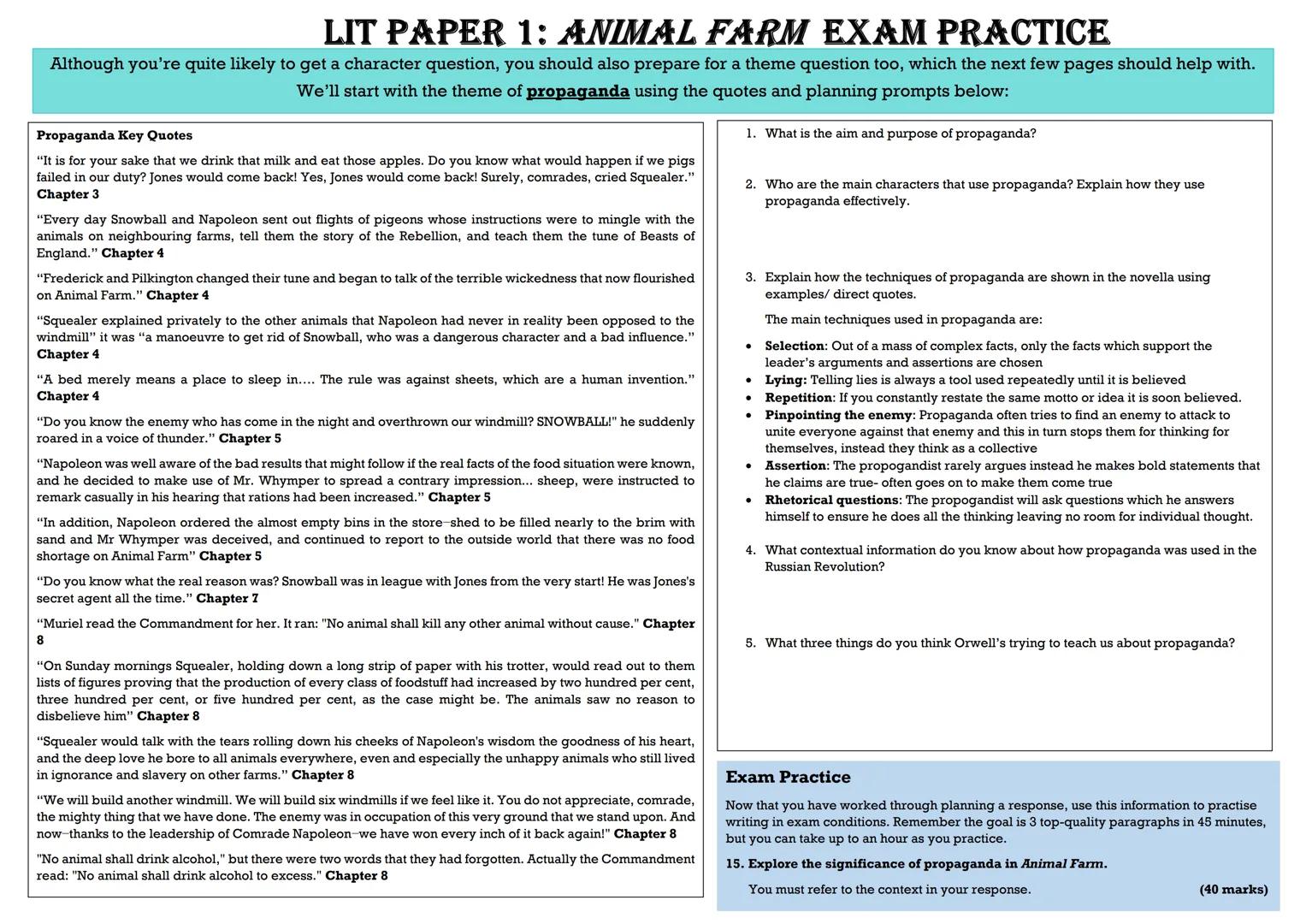 EDEXCEL GCSE ENGLISH LITERATURE
ANIMAL FARM REVISION GUIDE
COPYRIGHT CAUTION: The information in the revision guide is produced based on a c