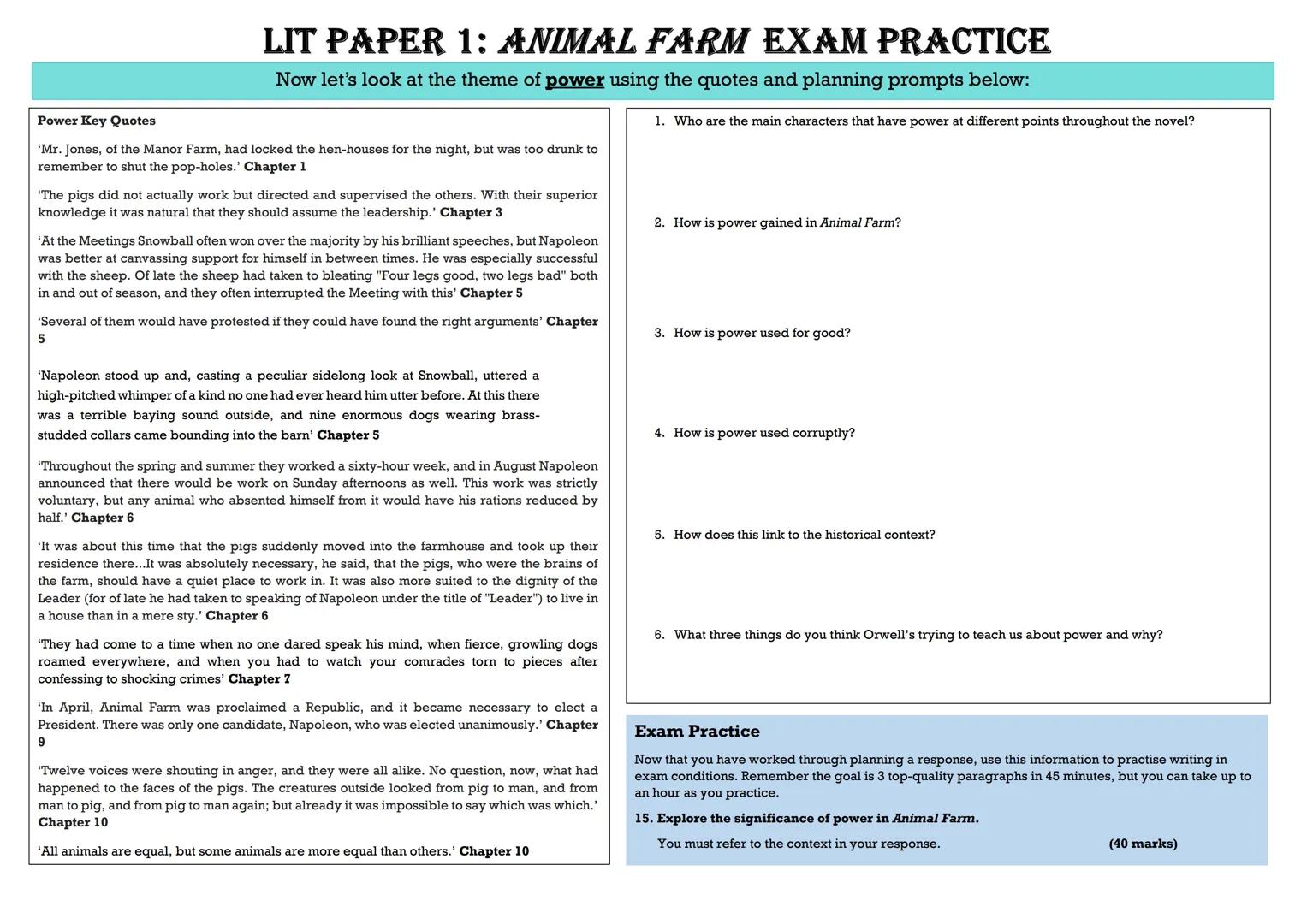 EDEXCEL GCSE ENGLISH LITERATURE
ANIMAL FARM REVISION GUIDE
COPYRIGHT CAUTION: The information in the revision guide is produced based on a c