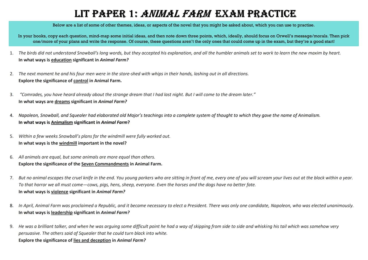 EDEXCEL GCSE ENGLISH LITERATURE
ANIMAL FARM REVISION GUIDE
COPYRIGHT CAUTION: The information in the revision guide is produced based on a c