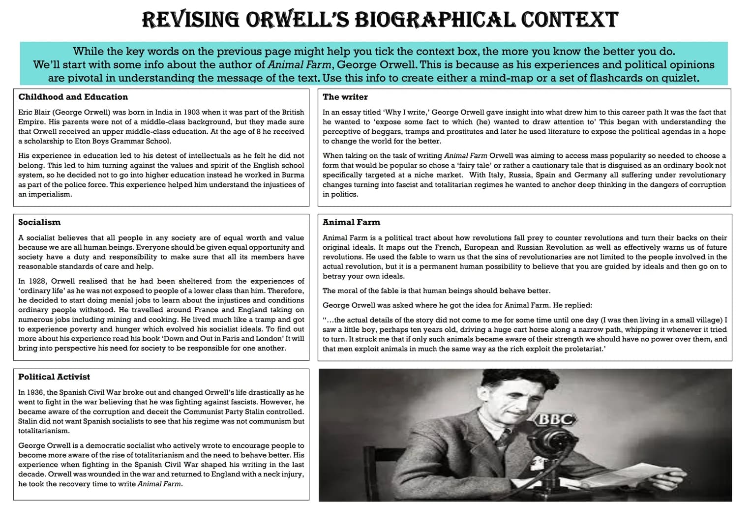 EDEXCEL GCSE ENGLISH LITERATURE
ANIMAL FARM REVISION GUIDE
COPYRIGHT CAUTION: The information in the revision guide is produced based on a c