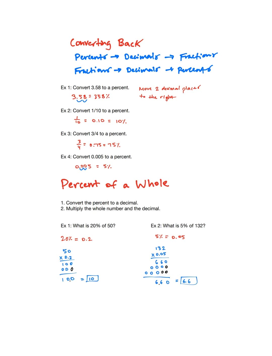Percents
A percent is a number of parts per hundred.
1% 1 out of 100
90% = 90 out of 100
Percents can be represented using decimals and frac