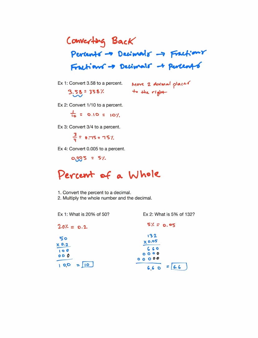 Percents
A percent is a number of parts per hundred.
1% 1 out of 100
90% = 90 out of 100
Percents can be represented using decimals and frac
