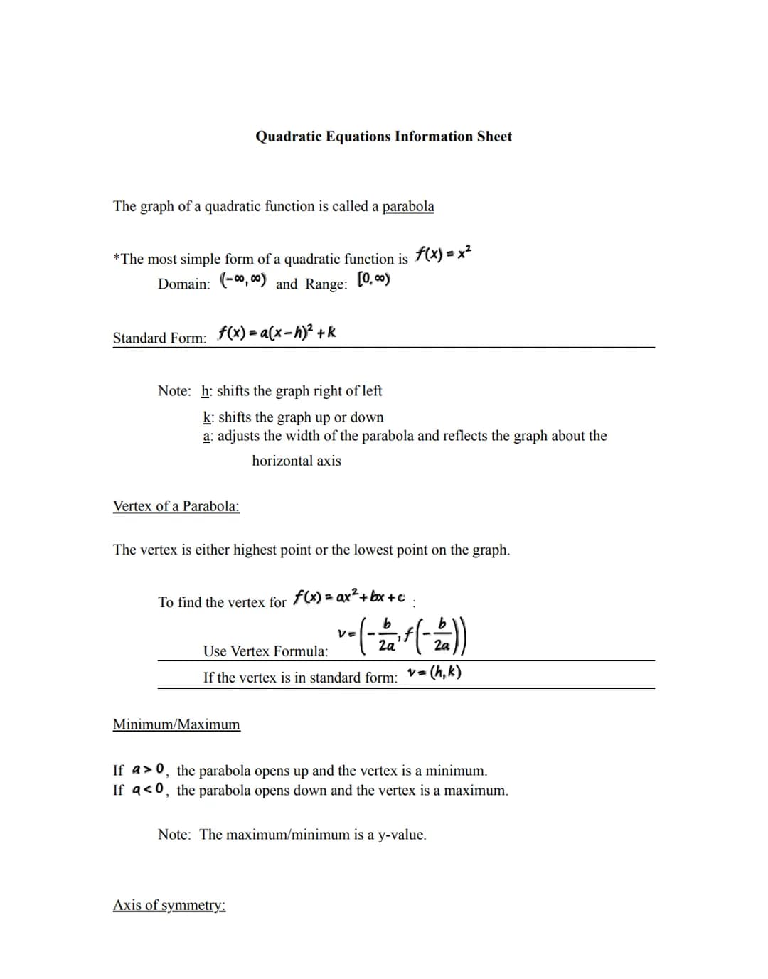 2.1 A Review of functions
*Find the Domain and Range of a Relation
-A relation is a set of ordered pairs
The domain of a relations is all of