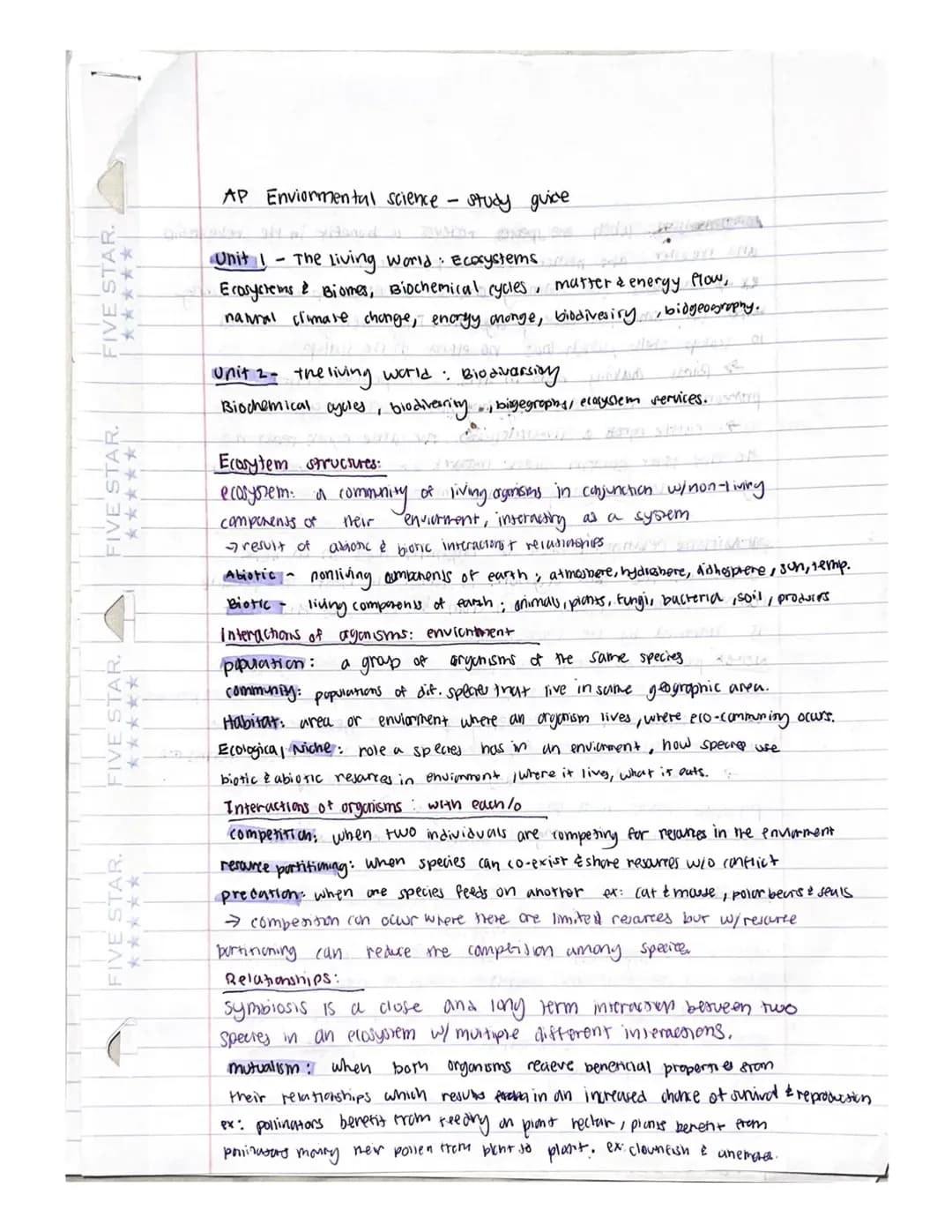 AP Environmental Science Study Guide for Unit 1: Ecosystems and Biomes