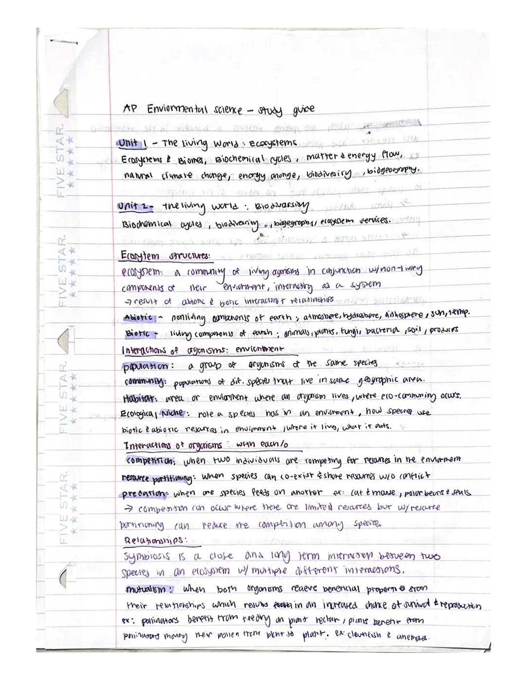 AP Environmental Science Study Guide for Unit 1: Ecosystems and Biomes