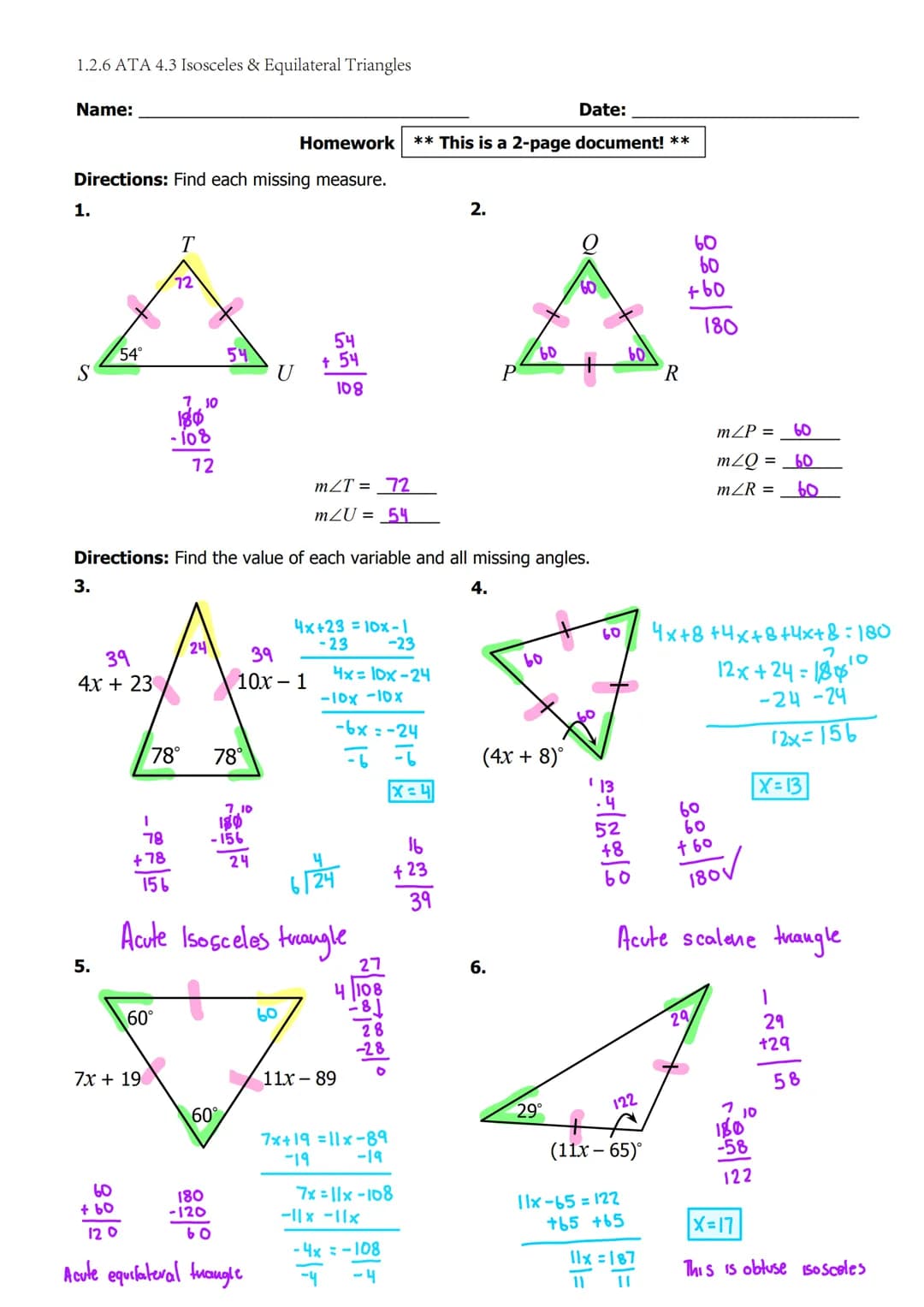 1.2.6 ATA 4.3 Isosceles & Equilateral Triangles
Date:
Aim: What are the properties of isosceles and equilateral triangles? How can we use
th