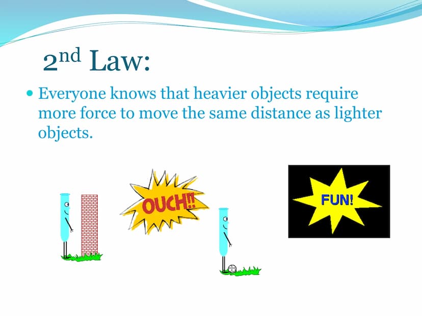 Newton's Second
Laws of Motion 2nd Law
The net force of an object is
equal to the product of its
mass and acceleration, or
F=ma. 2nd Law:
Ev
