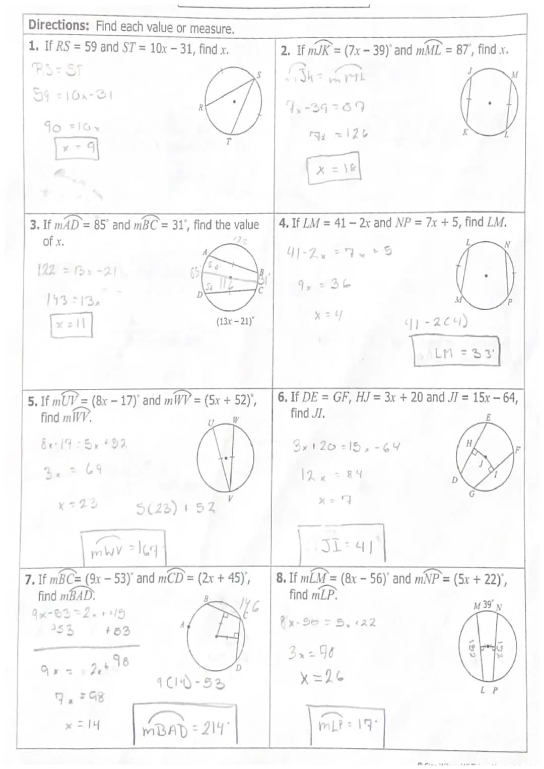 Topic: 10.3 USING CHORDS
Main Ideas/Questions
Gongruent
Chords & Arcs
H
B
A
F
D
Notes
Class:
• Two chords are congruent if and only if:
a) T