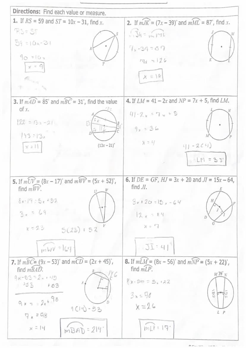 Topic: 10.3 USING CHORDS
Main Ideas/Questions
Gongruent
Chords & Arcs
H
B
A
F
D
Notes
Class:
• Two chords are congruent if and only if:
a) T