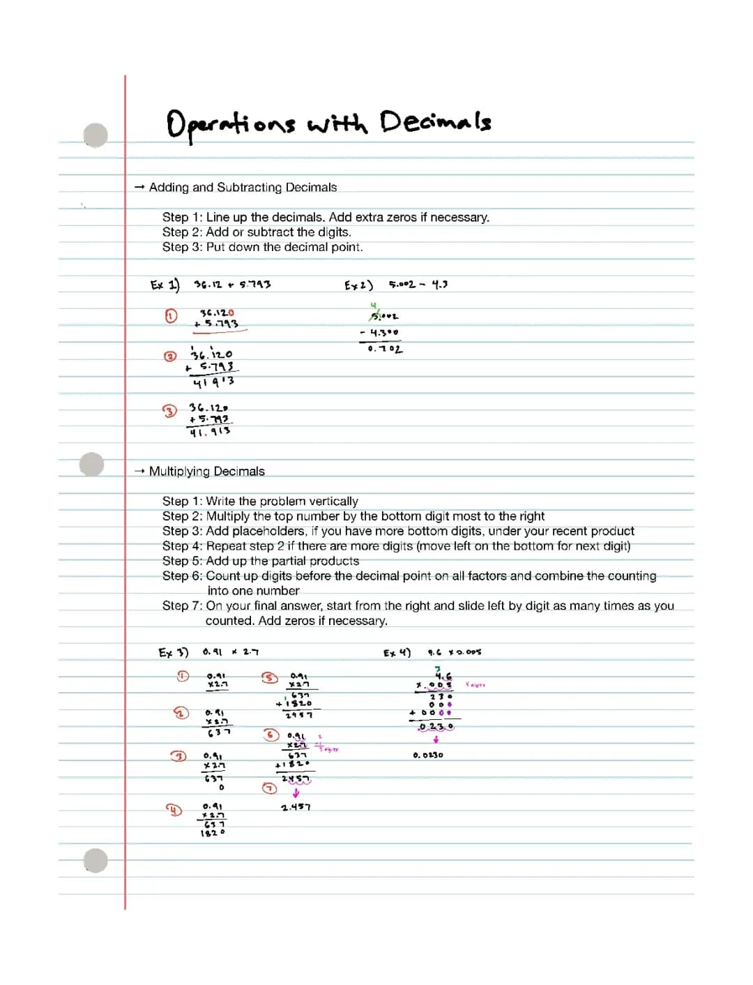 Math 7 | Operations with Decimals Notes