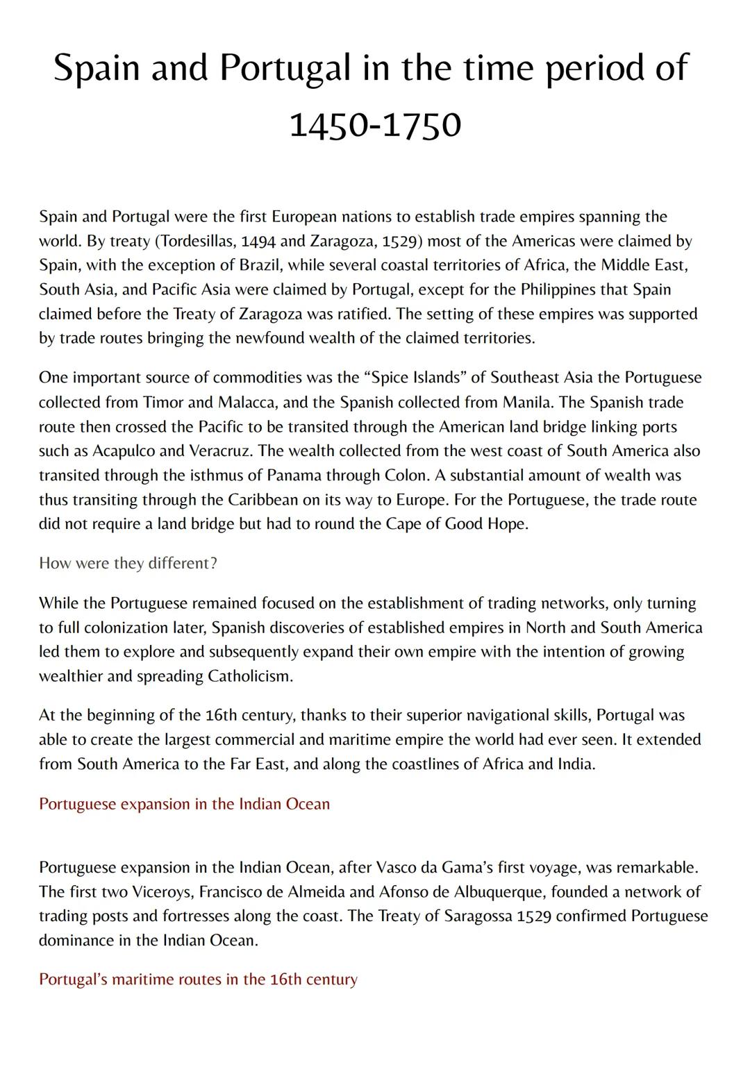 Spain and Portugal in the time period of
1450-1750
Spain and Portugal were the first European nations to establish trade empires spanning th