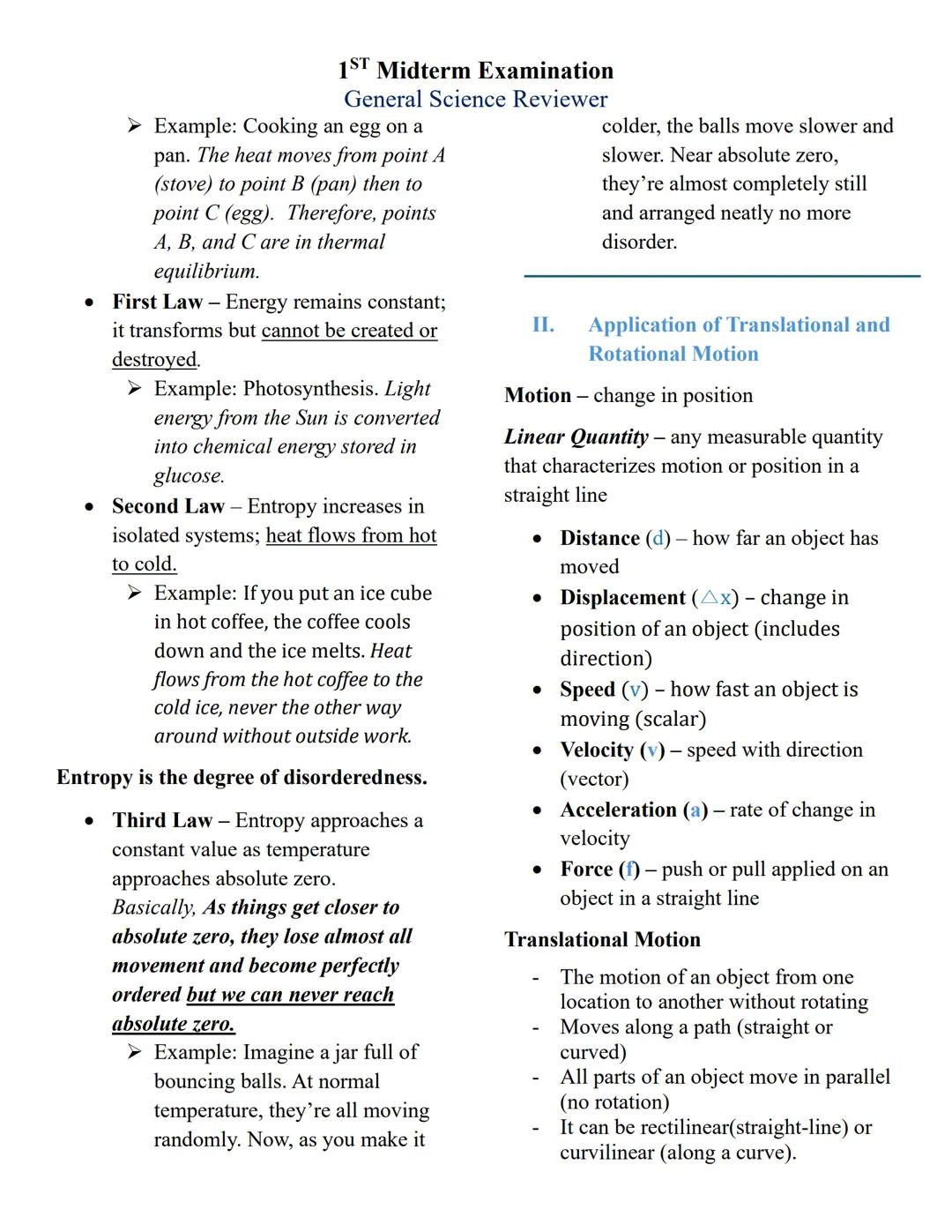 ## 1<sup>ST</sup> Midterm Examination
## General Science Reviewer

### Lessons covered:
- i. Physics in Daily Life
- ii. Applications of Tra