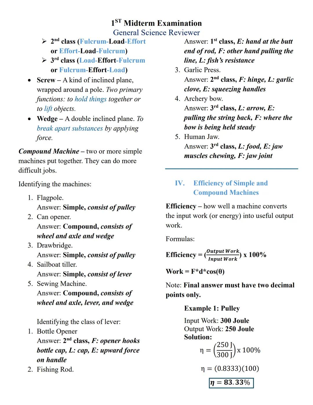 ## 1<sup>ST</sup> Midterm Examination
## General Science Reviewer

### Lessons covered:
- i. Physics in Daily Life
- ii. Applications of Tra