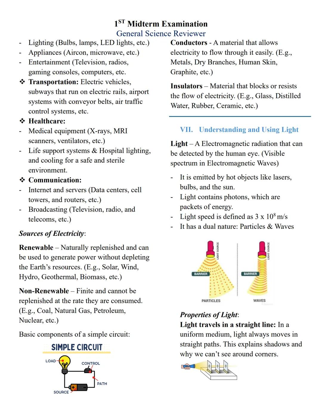 ## 1<sup>ST</sup> Midterm Examination
## General Science Reviewer

### Lessons covered:
- i. Physics in Daily Life
- ii. Applications of Tra