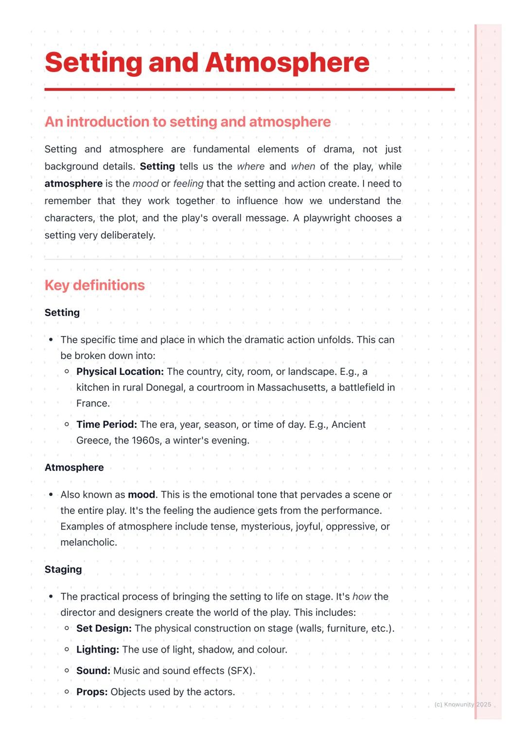 # Setting and Atmosphere

An introduction to setting and atmosphere

Setting and atmosphere are fundamental elements of drama, not just
back