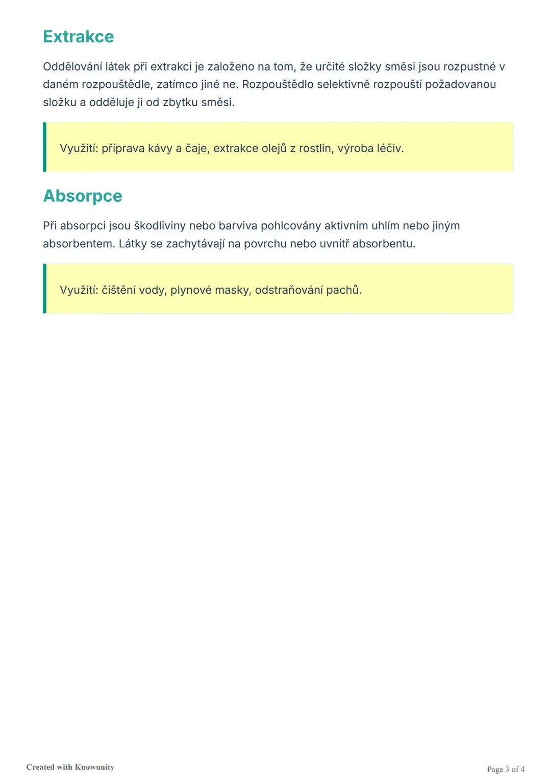 --- OCR Start ---
Oddělování směsí látek
Přehled různých metod a technik používaných k oddělování složek směsí na základě
jejich fyzikálních