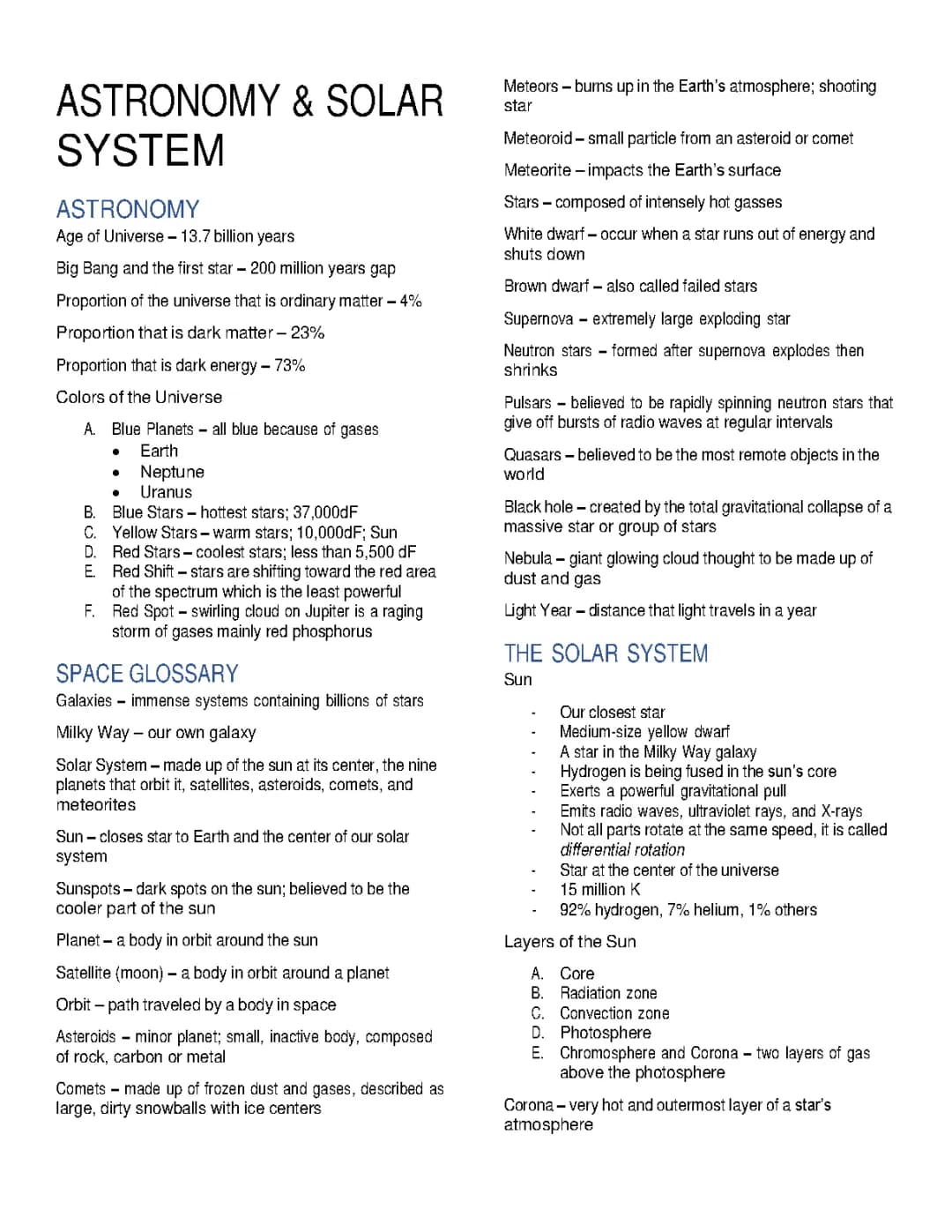 ASTRONOMY AND SOLAR SYSTEM