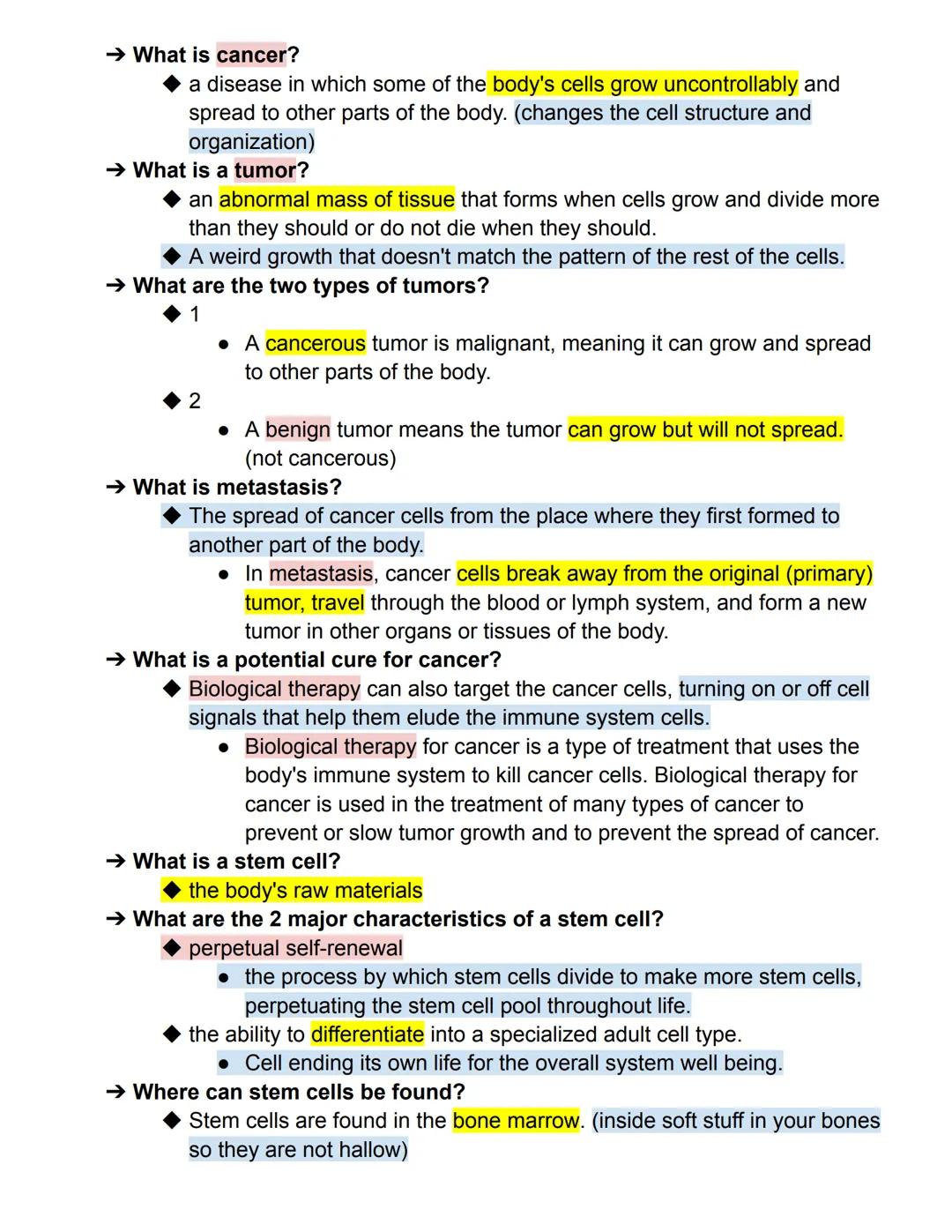 Case Study 5 Test Review Sheet
Key: Important, vocab, rewordings
→ What are the 3 phases of the Cell Cycle?
◆ Interphase, Mitosis, Cytokines