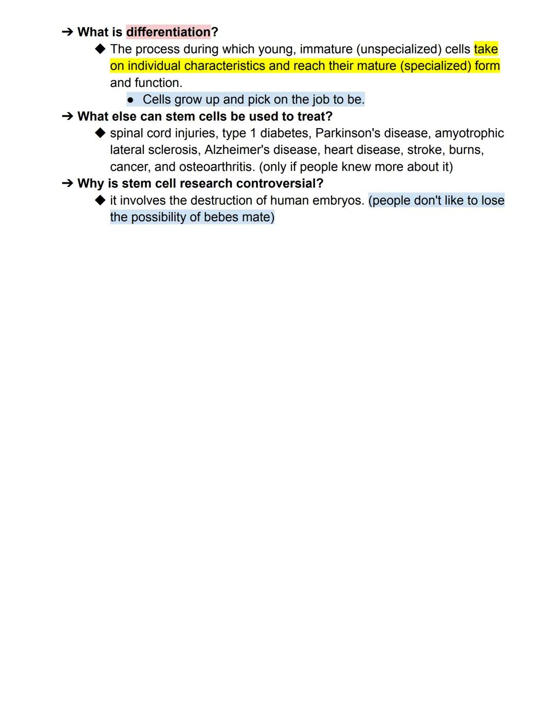 Case Study 5 Test Review Sheet
Key: Important, vocab, rewordings
→ What are the 3 phases of the Cell Cycle?
◆ Interphase, Mitosis, Cytokines