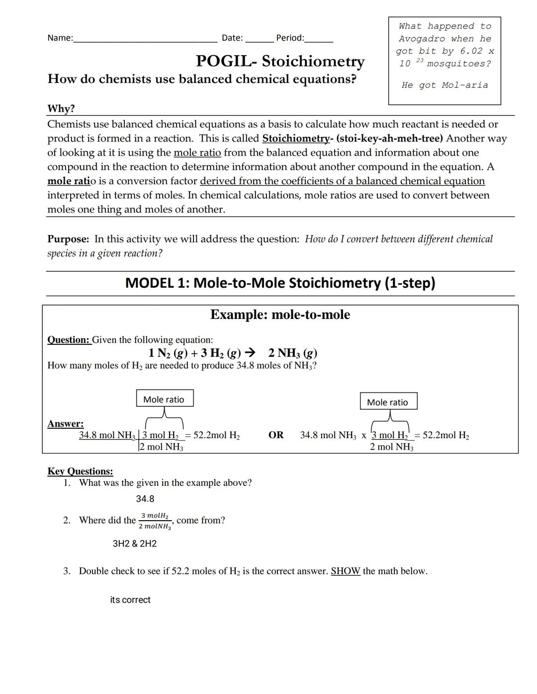 Fun with Chemical Equations: Mole-to-Mole and Mass Conversion