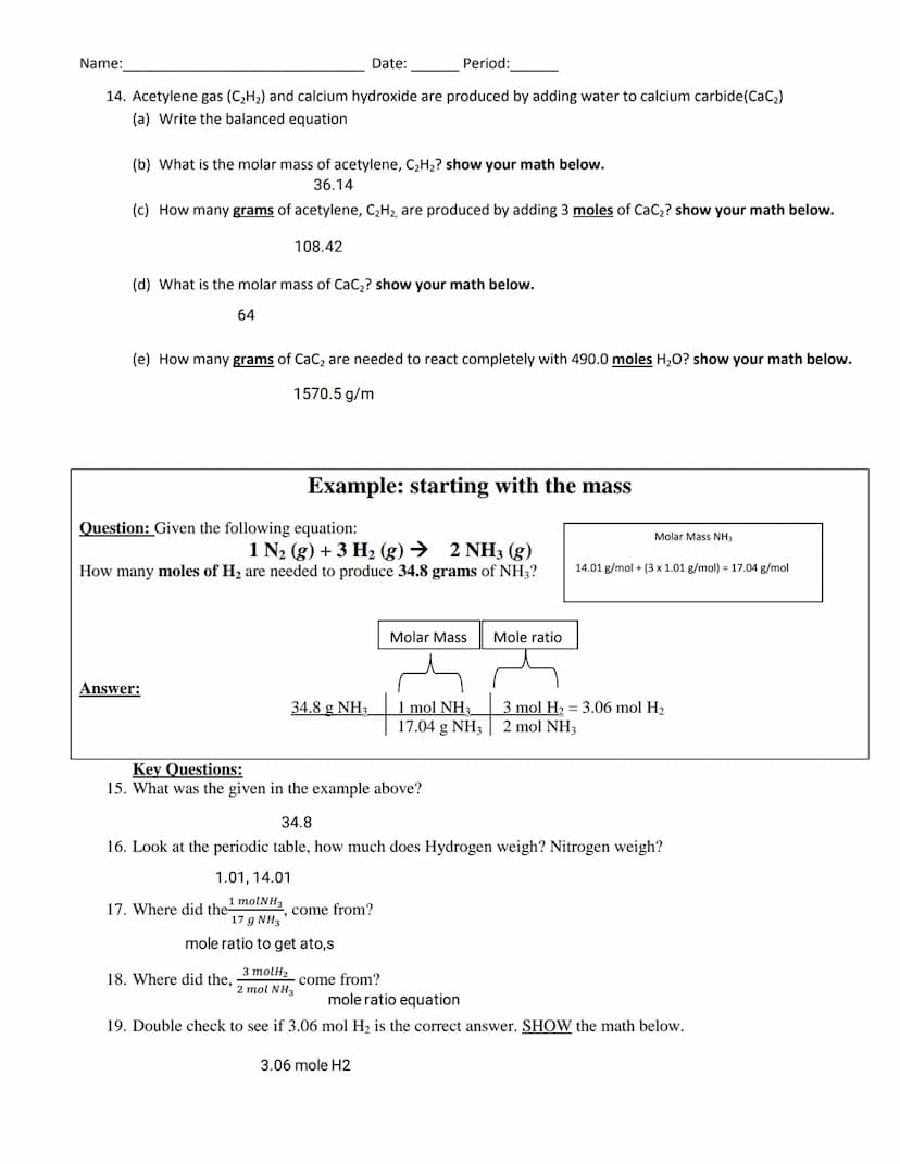 Name:
POGIL- Stoichiometry
How do chemists use balanced chemical equations?
Why?
Chemists use balanced chemical equations as a basis to calc