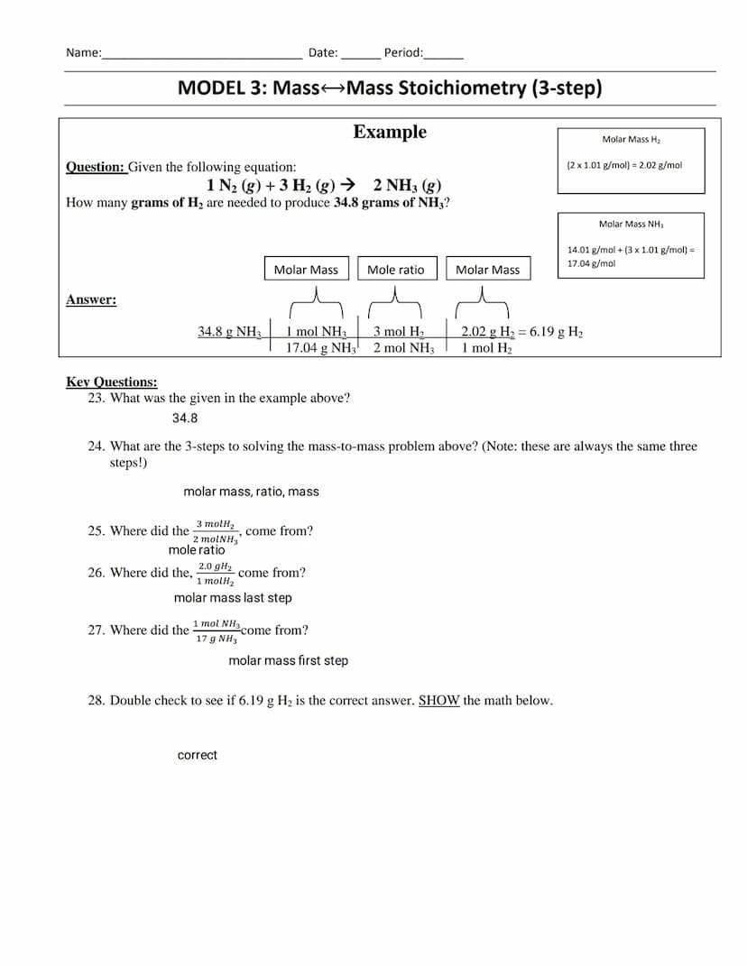 Name:
POGIL- Stoichiometry
How do chemists use balanced chemical equations?
Why?
Chemists use balanced chemical equations as a basis to calc