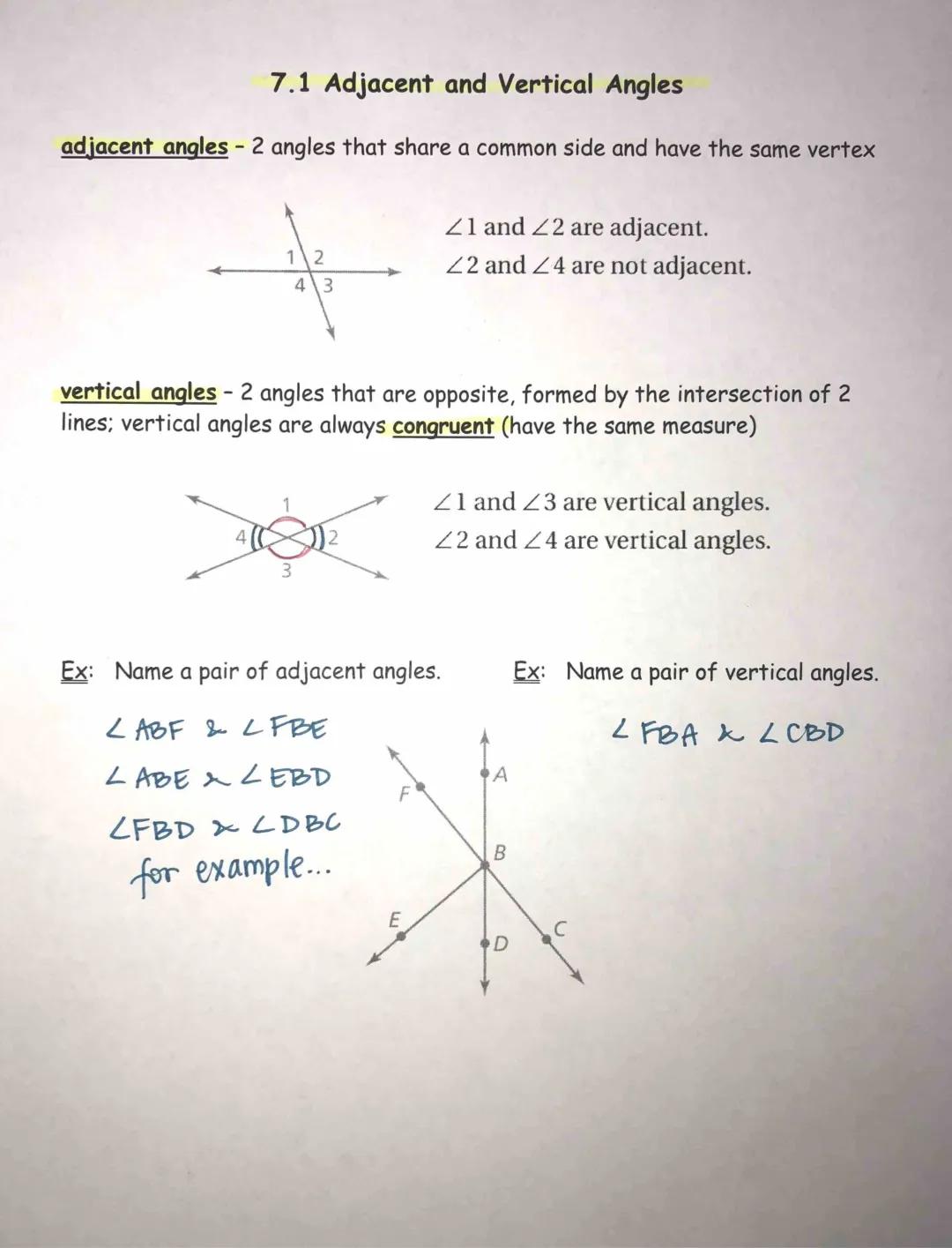 Adjacent and Vertical Angles