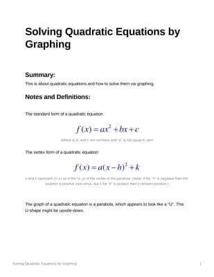 Know Algebra 1 - Solving Quadratic Equations by Graphing thumbnail