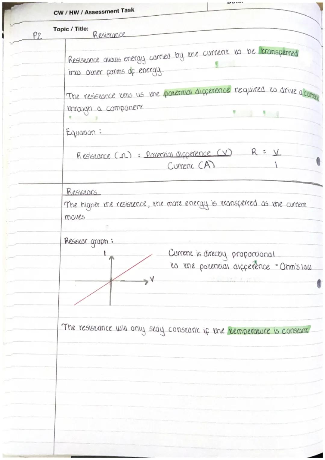 CW/HW/Assessment Task

Topic / Title:

P2

Components

Date:

Bulb/filament lamp - - emies ligne as a signal when
 current passes through.

