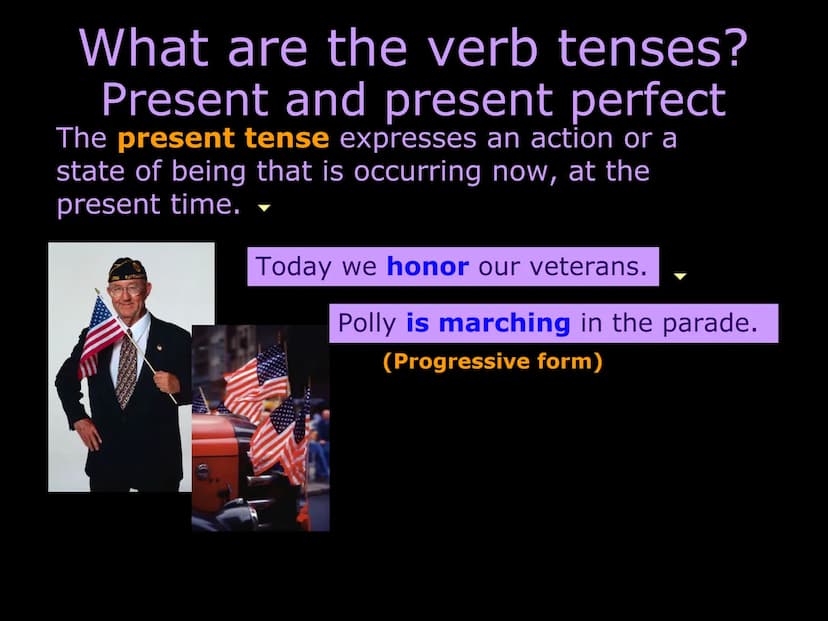 Understanding verb tense
What are the verb tenses?
Present and present perfect
Past and past perfect
Future and future perfect
Consistency o