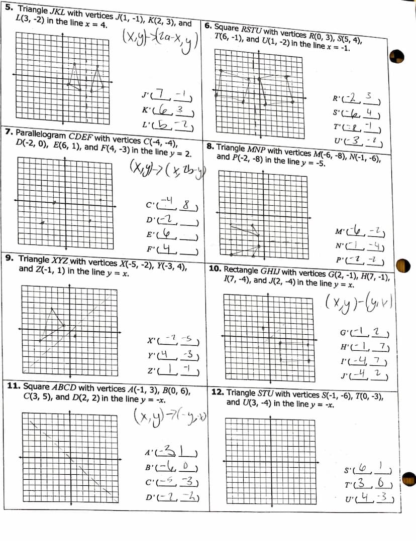 ame:
opic:
Main Ideas/Questions
Transformation
Isometry
ome change rape
no
of Size or
Just bcation
Reflection
ALA
Notes
• An operation that 