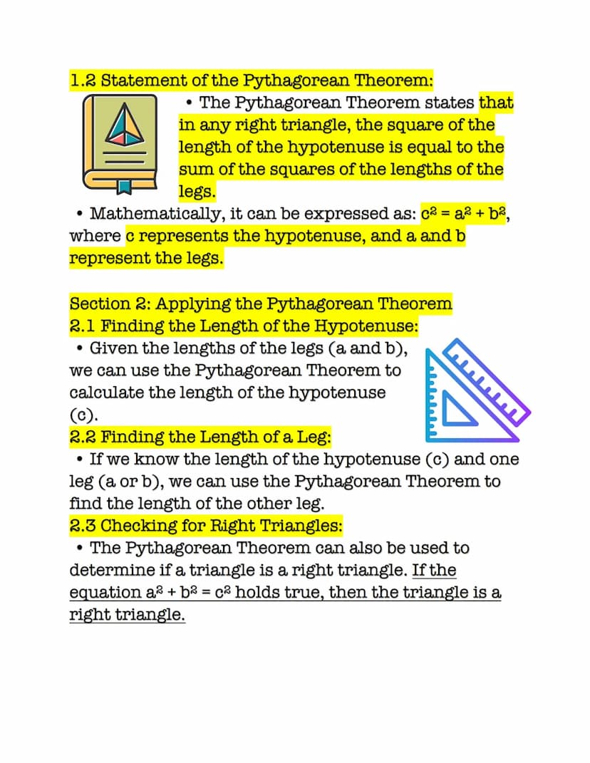Title: Pythagorean Theorem: Exploring the
Relationship Between Sides of Right Triangles
Introduction:
The Pythagorean Theorem is a fundament